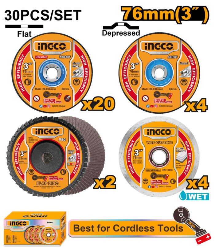 Jeu de disques de coupe et de meulage