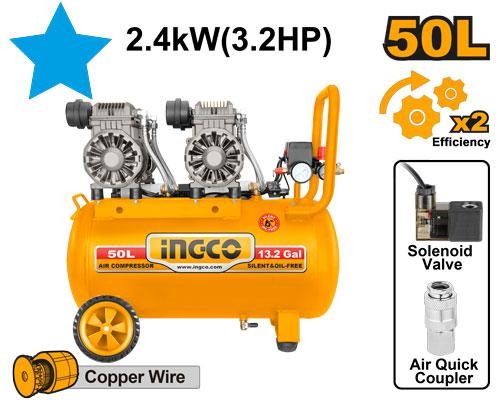 Compresseur Silencieux 50L 2×1200w（3.2hp） - INGCO ACS224501