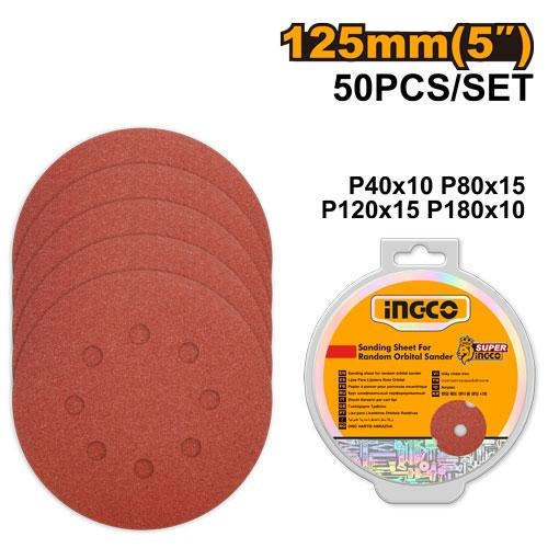 Jeu Des Feuilles Abrasives Ponceuse Orbitale 50PCS 125MM - INGCO AKRS1250511