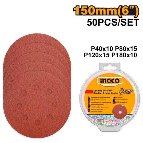 Jeu Des Feuilles Abrasives Ponceuse Orbitale 50PCS 150MM - INGCO AKRS1500511