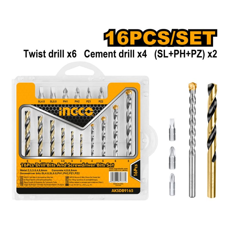 Set de Forets et Embouts 16 Pieces - INGCO AKSDB9165