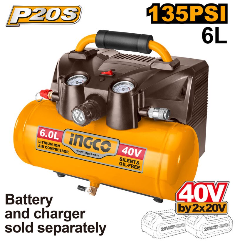 Compresseur sans Fil Batterie 6L Batterie et Chargeur Non Inclus - INGCO CACLI2003