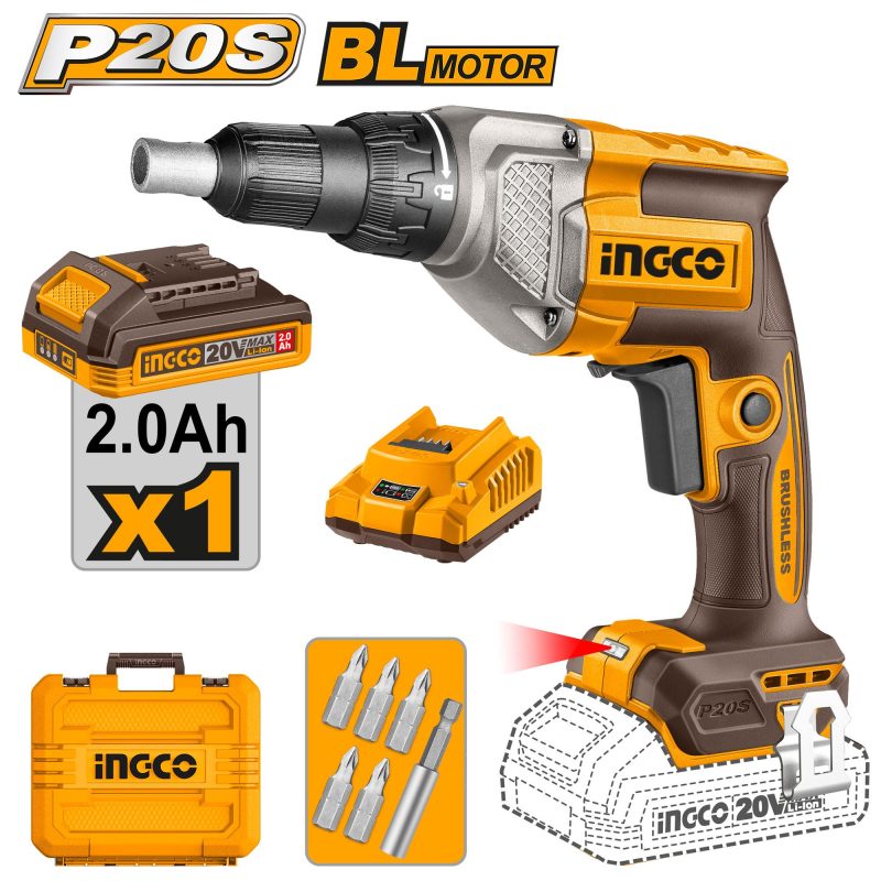 Visseuse Cloisons Sèches avec 1 Batterie 2.0ah + Chargeur - INGCO CDSLI204281