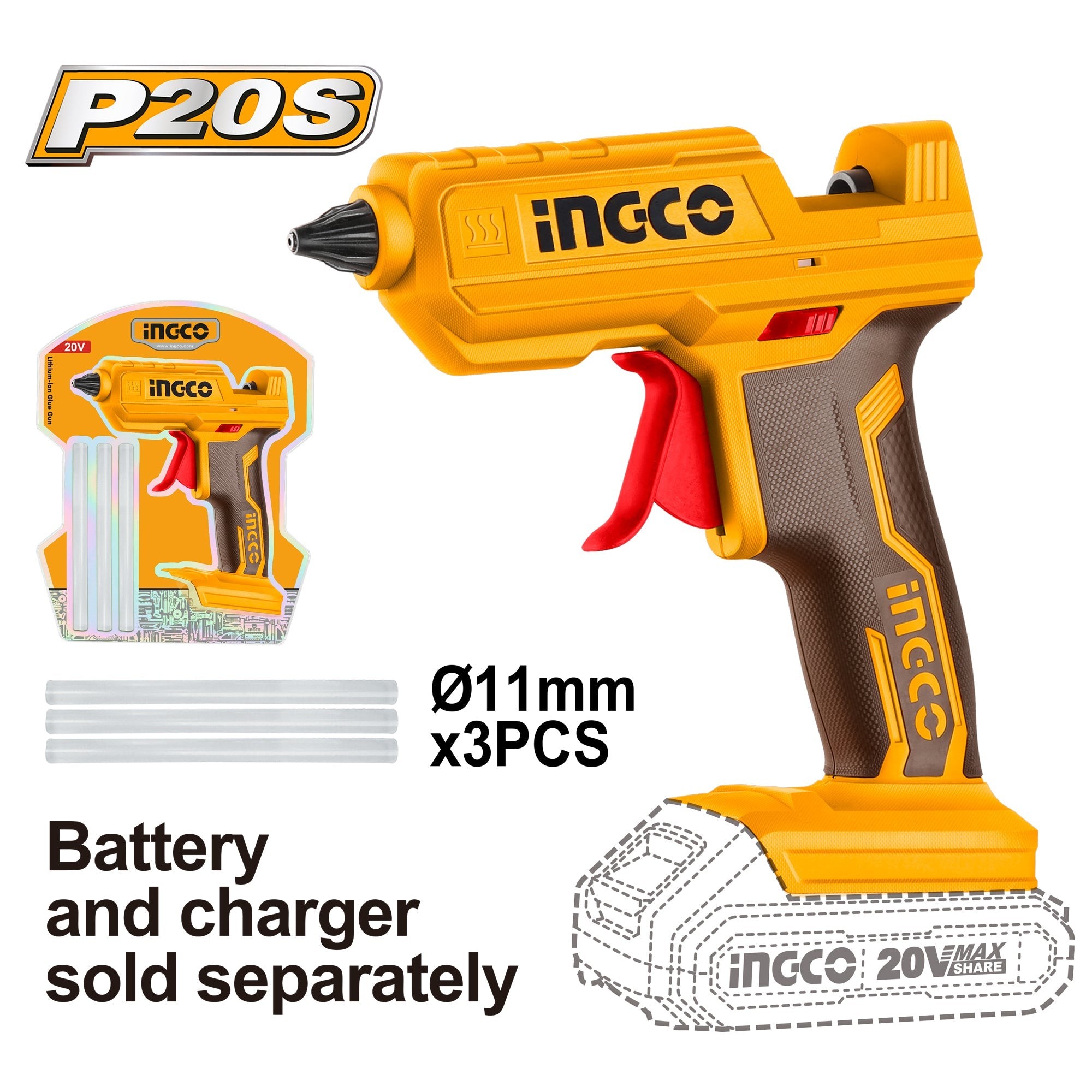 Pistolet a Colle 20V (ss Batterie / ss Chargeur)+3 b - INGCO CGGLI2001