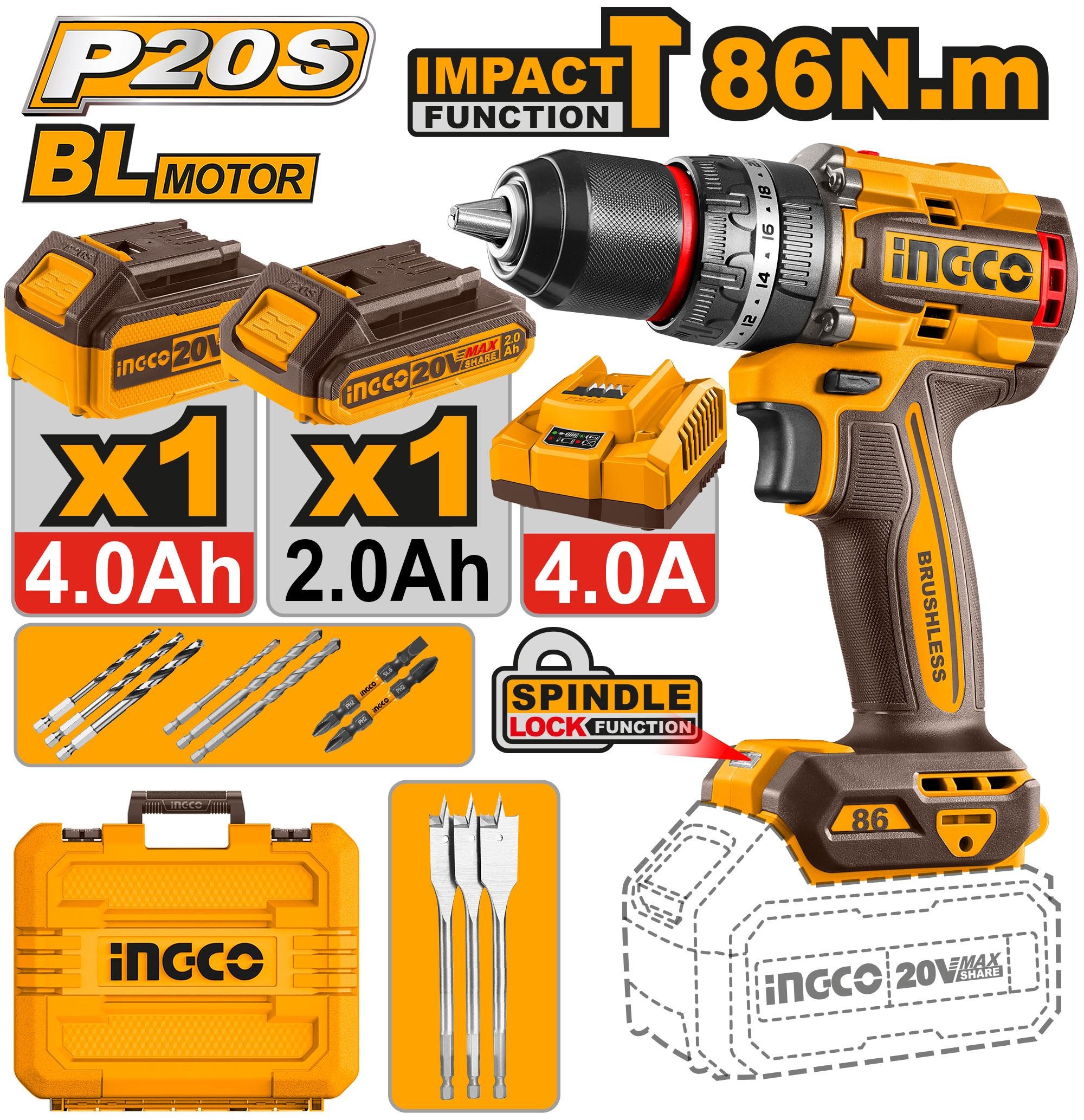 Perceuse Visseuse 20V 86NM Brushless - INGCO CIDLI20868