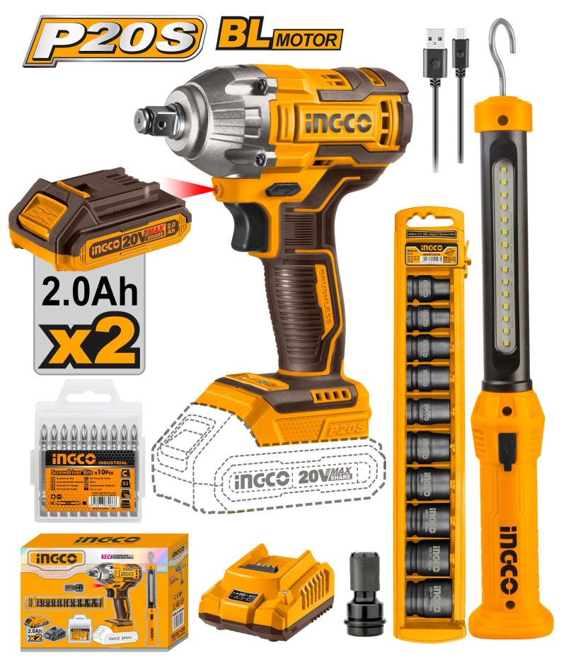 Pack Boulonneuse à Choc 300NM sans Charbons 20V - INGCO COSLI23011
