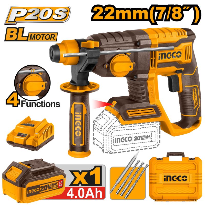 Marteau Perforateur 22MM 20V + 1 Batterie 4AH - INGCO CRHLI202081