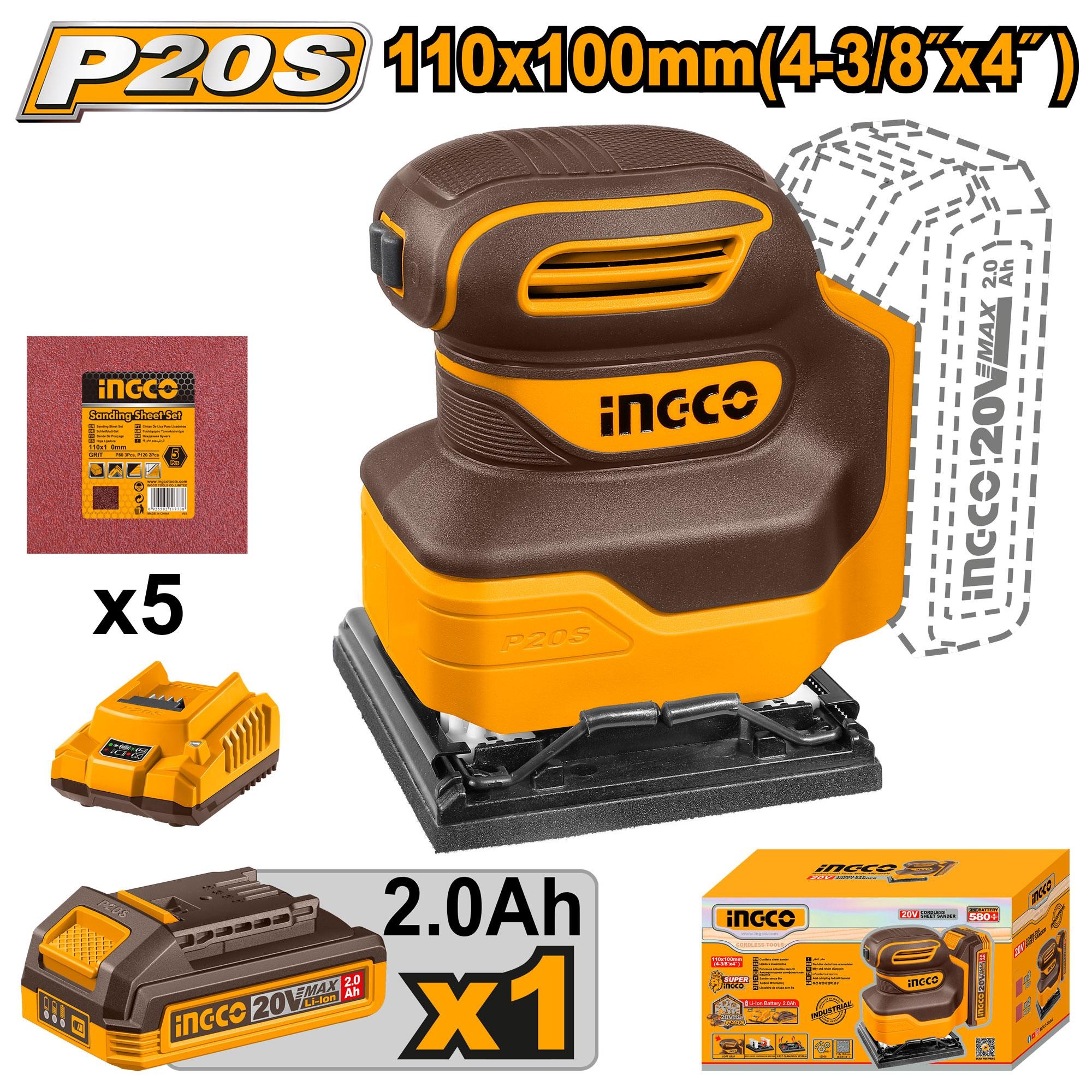 Ponceuse Vibrante 20V sans Batterie 110MM Plateau Carre - INGCO CSHSLI20141