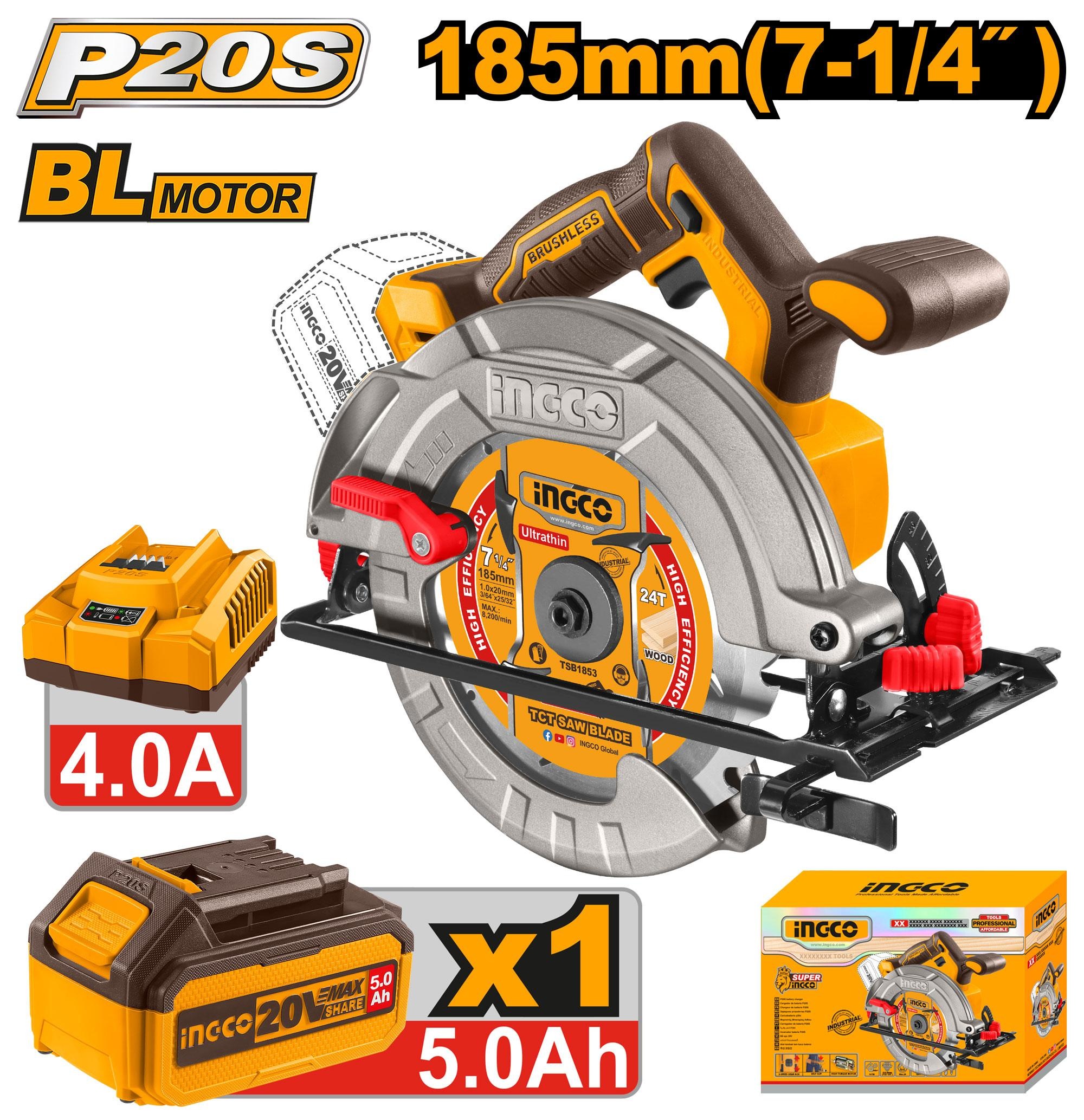 Scie Circulaire Brushless 20V + Bat 4AH + Chargeur - INGCO CSLI18513