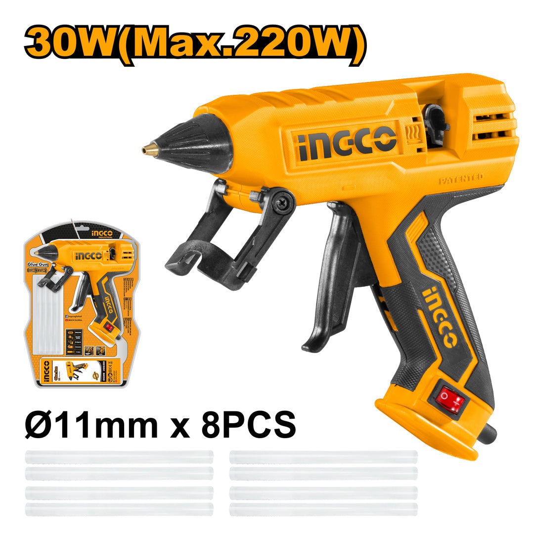 Pistolet a Colle 30w(220w) + 8 Batonnets de Colle - INGCO GG308