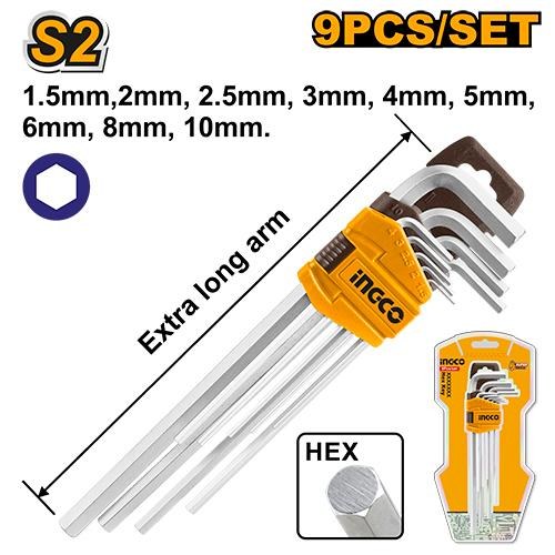 Cles Hex Extra Long Set de 9 Pieces 1.5-10mm - INGCO HHK11092