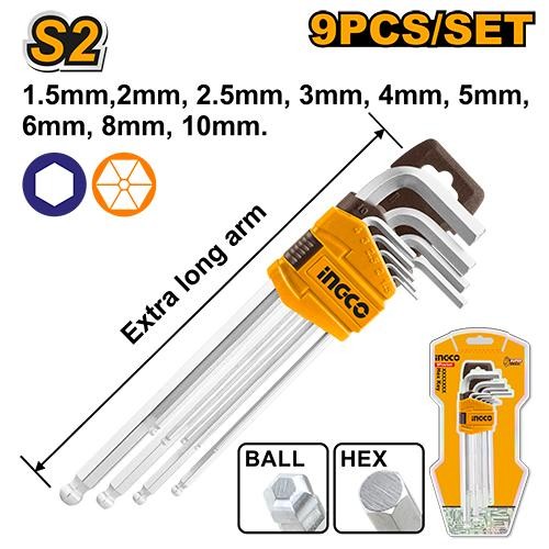 Cles Males Hex Extra Long Set de 9 Pieces 1.5-10mm - INGCO HHK12092
