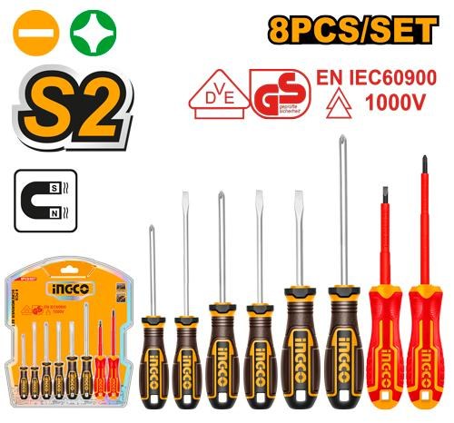 Set de 8 Tournevis Isoles 1000V - INGCO HKSDS0838