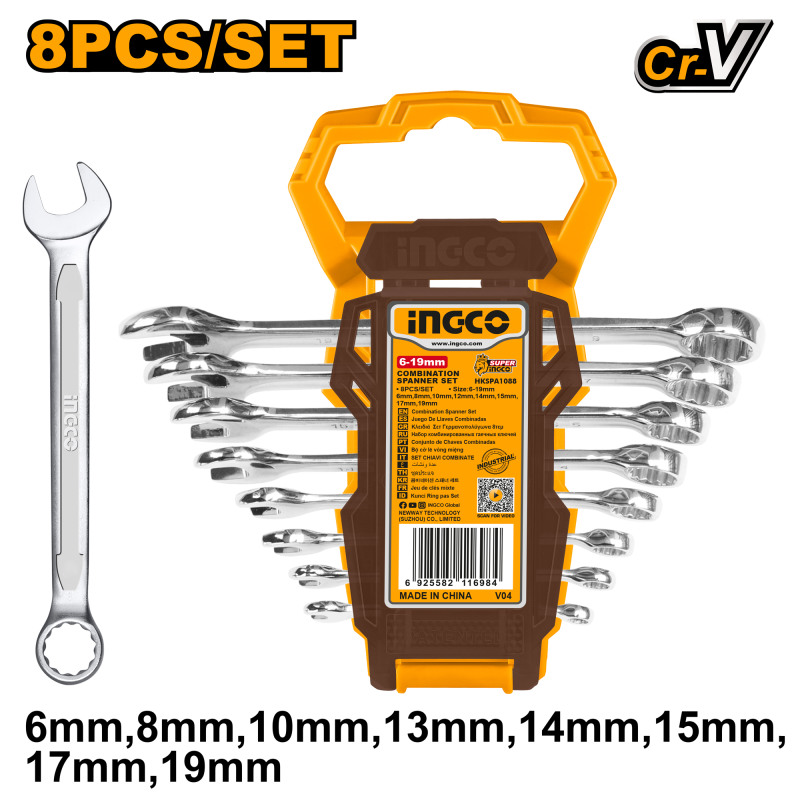 Jeu de 8 Cles Mixtes 6MM a 19MM - INGCO HKSPA1088