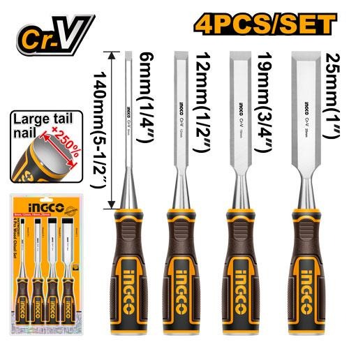 Set de 4 Ciseaux a Bois 6mm, 12mm, 19mm, 25MM - INGCO HKTWC0401