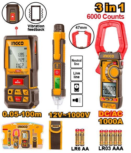 Pack Telemetre Laser + Multimetre + Detecteur Tension - INGCO HLDD241202