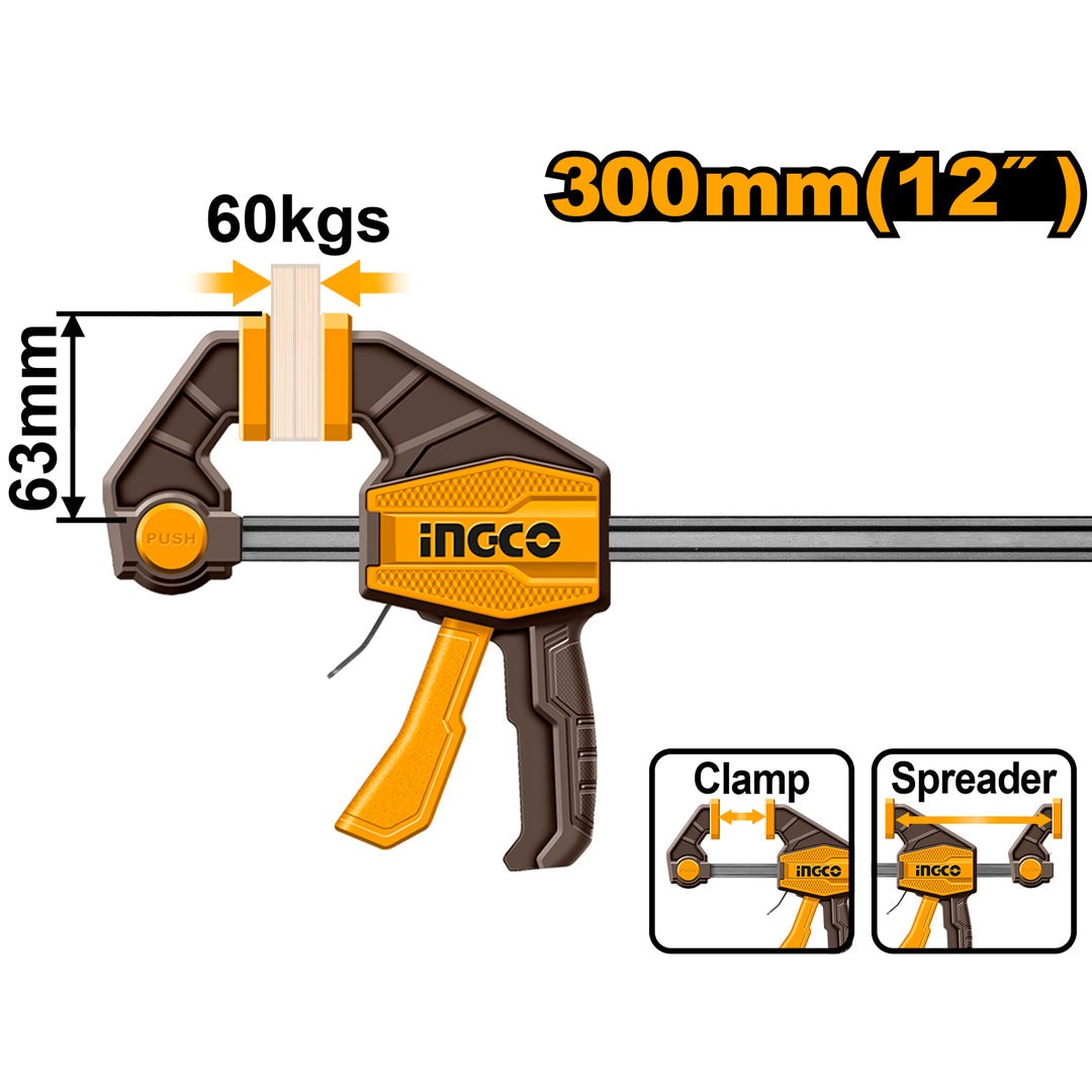Serre-joints Rapide Une Main 63x300mm - INGCO HQBC01602