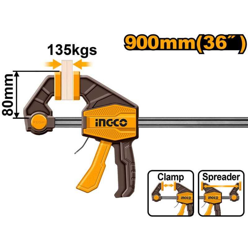 Serre-joints Rapide Une Main 80x900mm - INGCO HQBC36803