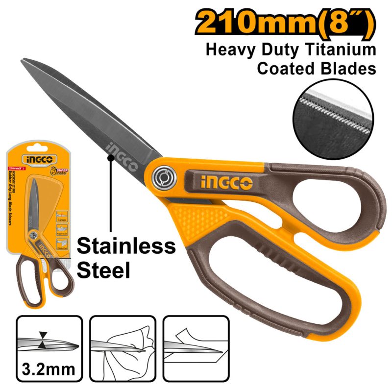 Ciseaux a Lame Longue Poignee en Caoutchouc 210MM - INGCO HSCRS812108