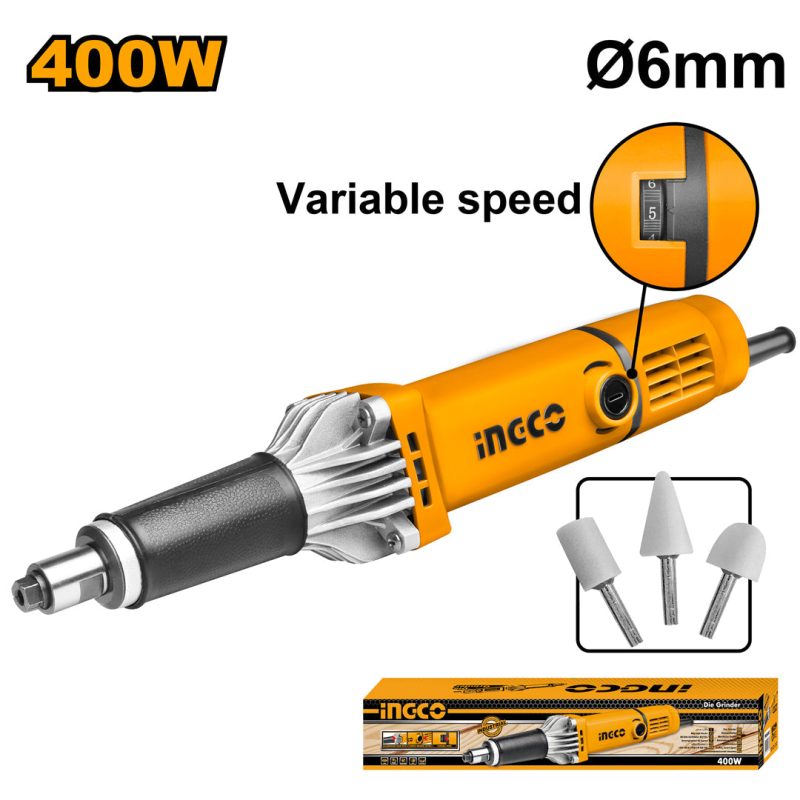 Meuleuse Droite 6MM 400W + 3 Accessoires - INGCO PDG4003
