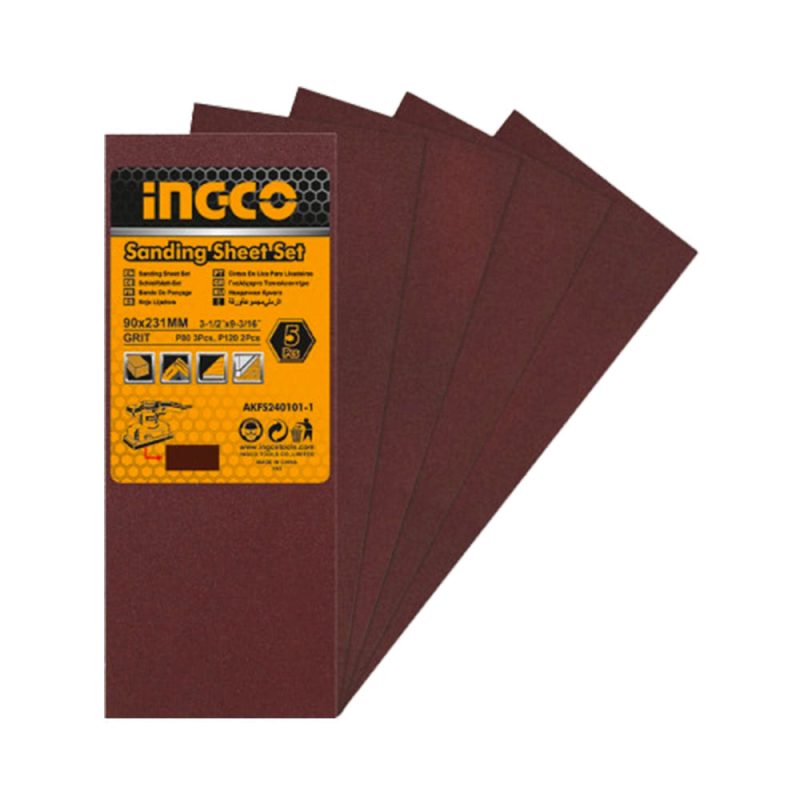 Jeu Feuilles Abrasives Poncage 5PCS 90*231mm FS320 - INGCO AKFS240101-1