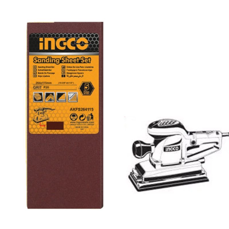 Jeu Feuilles Abrasives PONCAGE5PCS 264*115mmfs3502 - INGCO AKFS264115