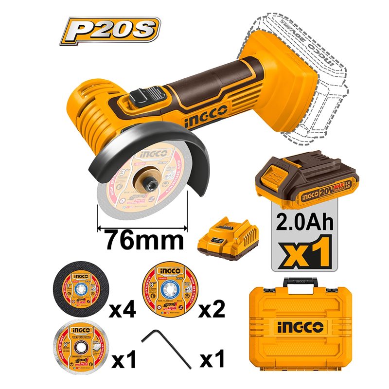 Malette Mini Meuleuse 76MM 20V 1BATT 7 Discs - INGCO CAGLI76012