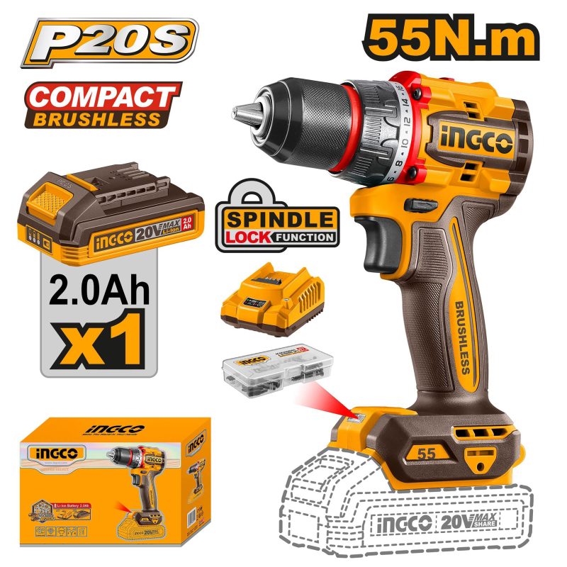 Visseuse Brushless 20V 1 Batterie 55NM - INGCO CDLI205582