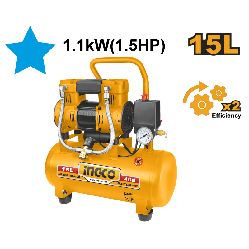 Compresseur Silencieux 15L 1100w(1.5hp) NR - INGCO ACS111152