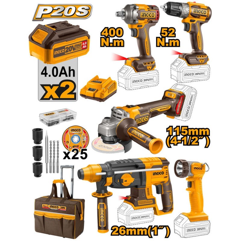 Kit de 5 Machines Bat 4ah-NR - INGCO CKLI2058