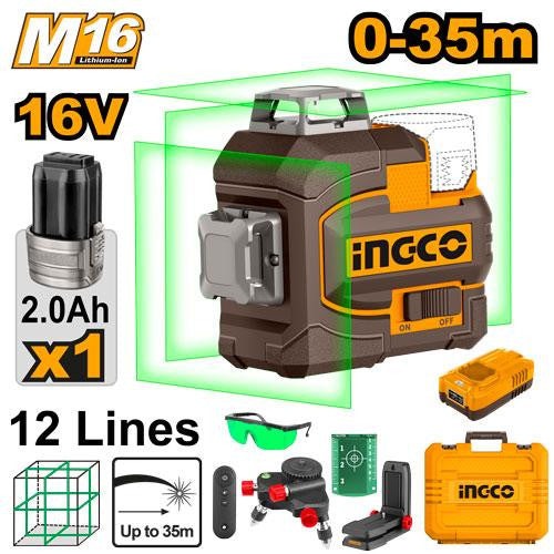 Niveau Laser Auto Nivellement 3D Ligne Vert 16V - INGCO HLL301201