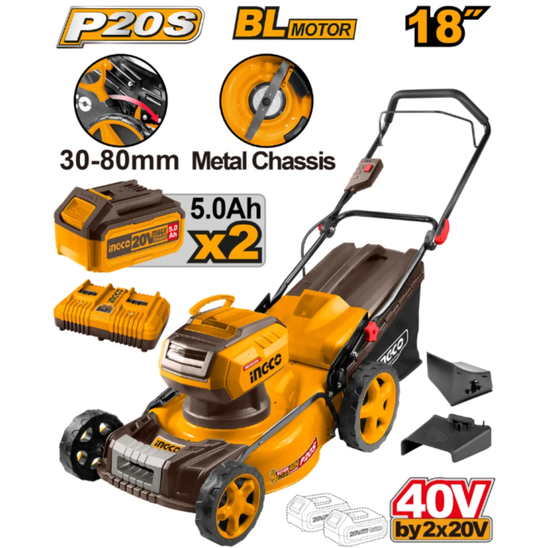 Tondeuse 40V 2 Batteries 5AH 460MM 60L - INGCO LMLI20186