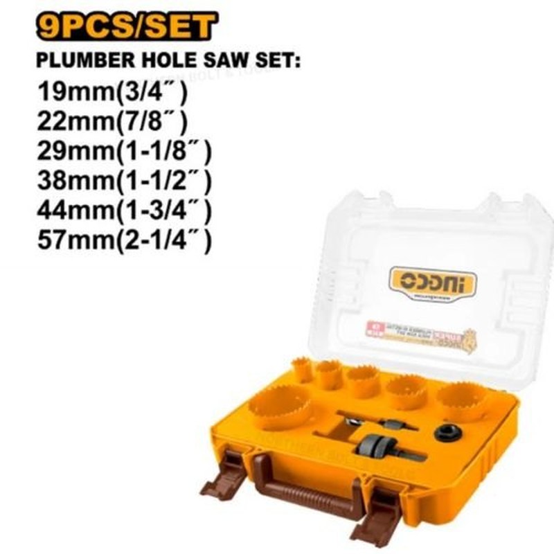 INGCO AKH0091 – Coffret de scies cloches plombier 9 pièces 19-57 mm