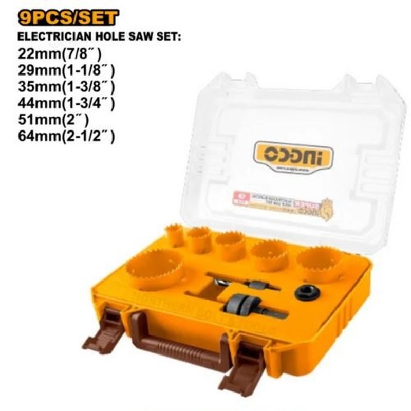 INGCO AKH0092 – Coffret de scies cloches électricien 9 pièces 22-64 mm