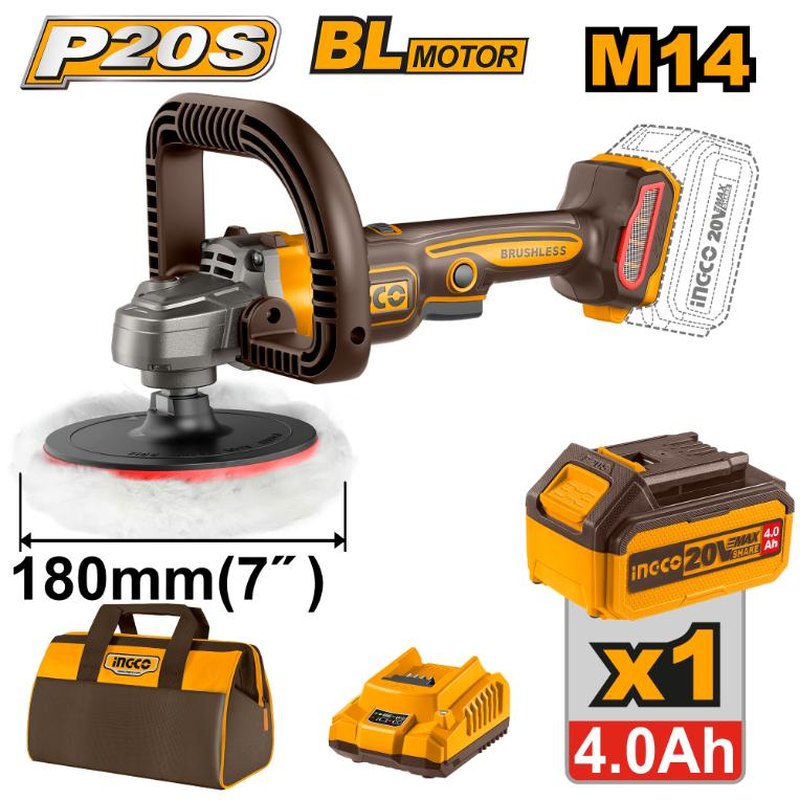INGCO APLI20181 – Polisseuse sans fil 20V brushless – 180 mm