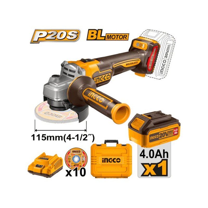 INGCO CAGLI21154 – Meuleuse d'angle sans fil 20V brushless – 115 mm