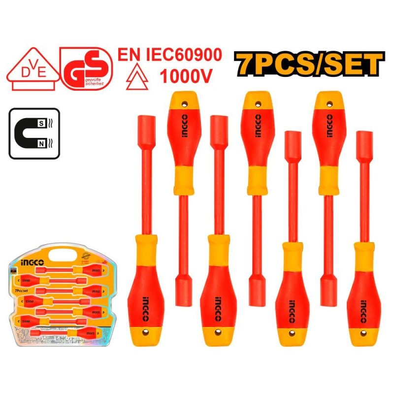 INGCO HKISD0701 – Jeu de 7 tournevis à douille isolés 1000V