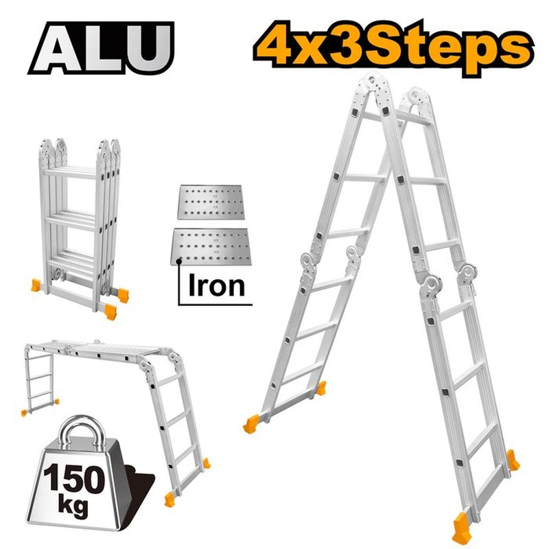 INGCO HLAD04431 – Échelle multifonction aluminium 4 × 3 marches – 150 kg